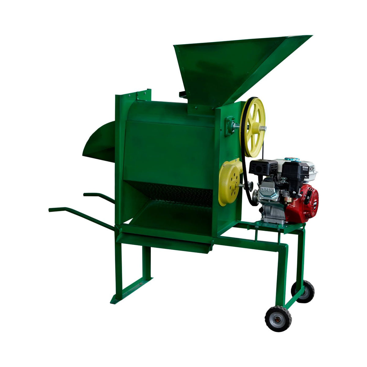 Desgranadora de maíz Rayken RKDM1800-RLM65 con motor 6.5 HP, vista opuesta.