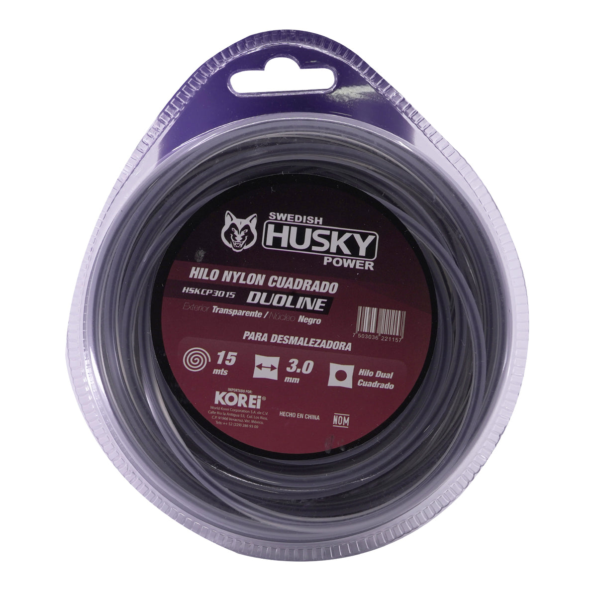 Hilo cuadrado con polímero 3 mm x 15 m Swedish Husky Power HSKCP3015, vista principal.