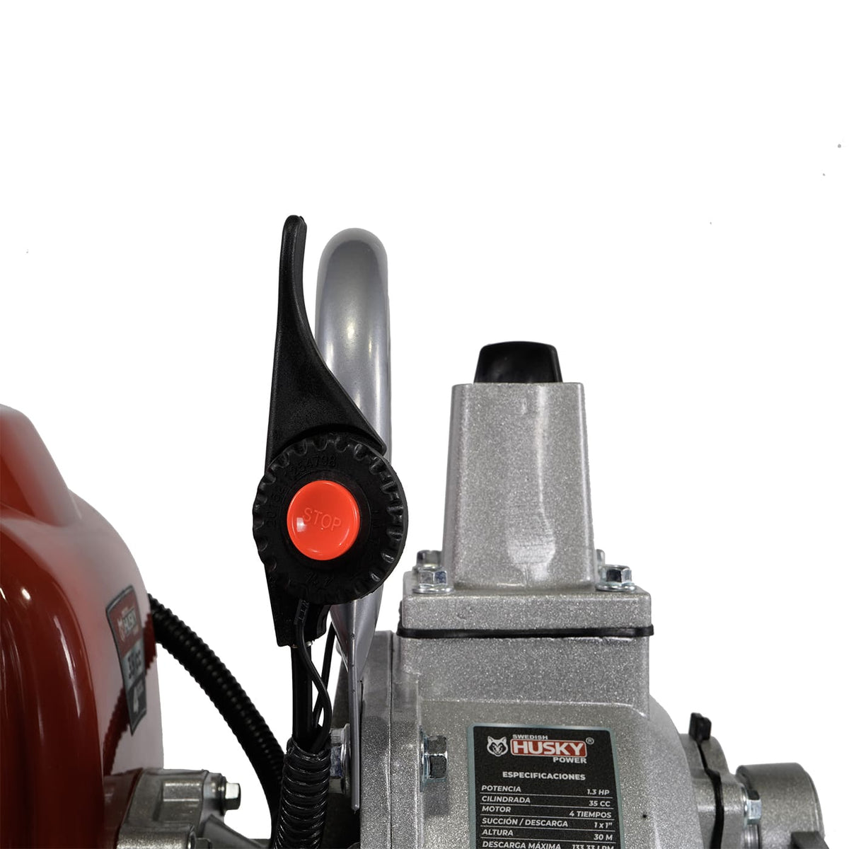 Motobomba Husky Power RLB1004T de 1 x 1 pulgada y 35 cc 4 tiempos, detalle de control.