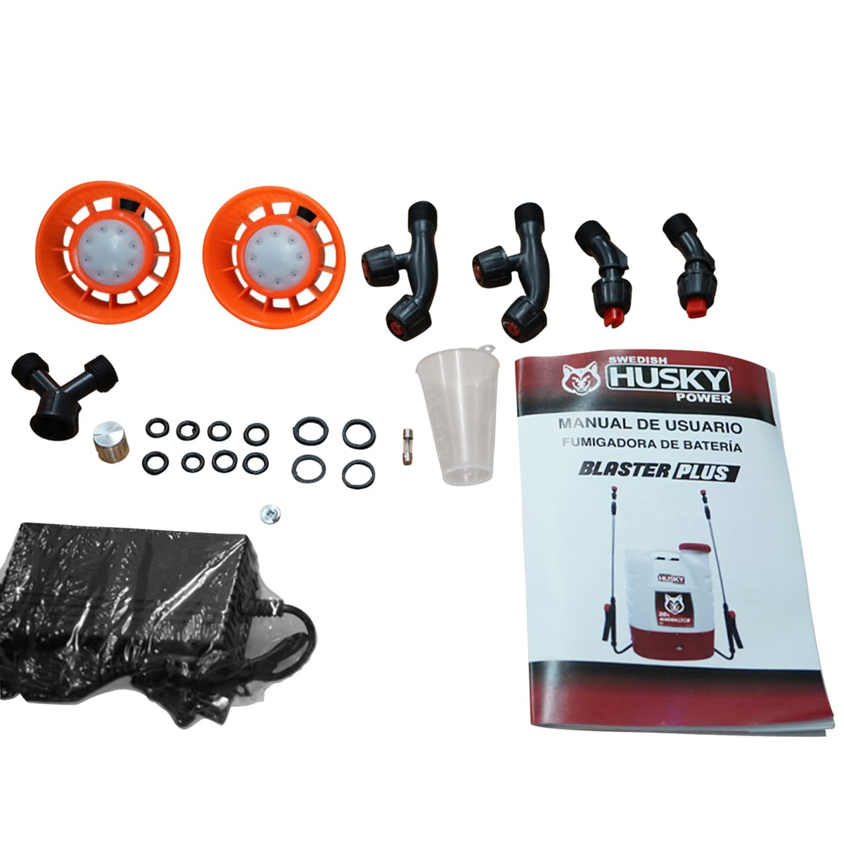 Aspersora eléctrica Husky Power BLASTERPLUS de 20 L con dos lanzas, accesorios incluidos.