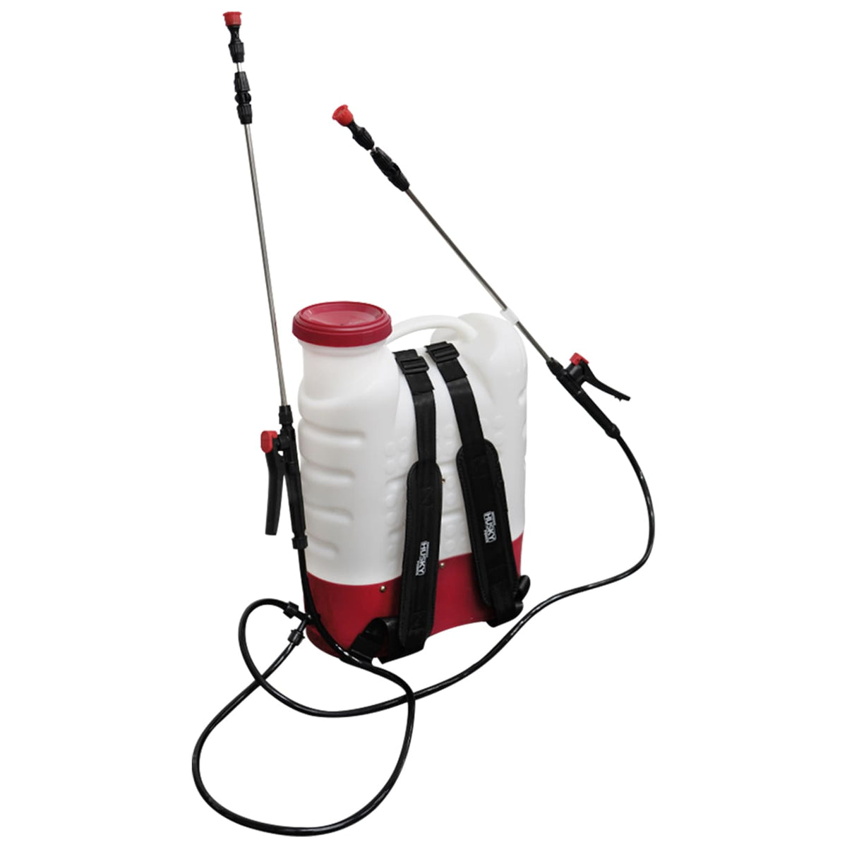 Aspersora eléctrica Husky Power BLASTERPLUS de 20 L con dos lanzas, vista trasera.