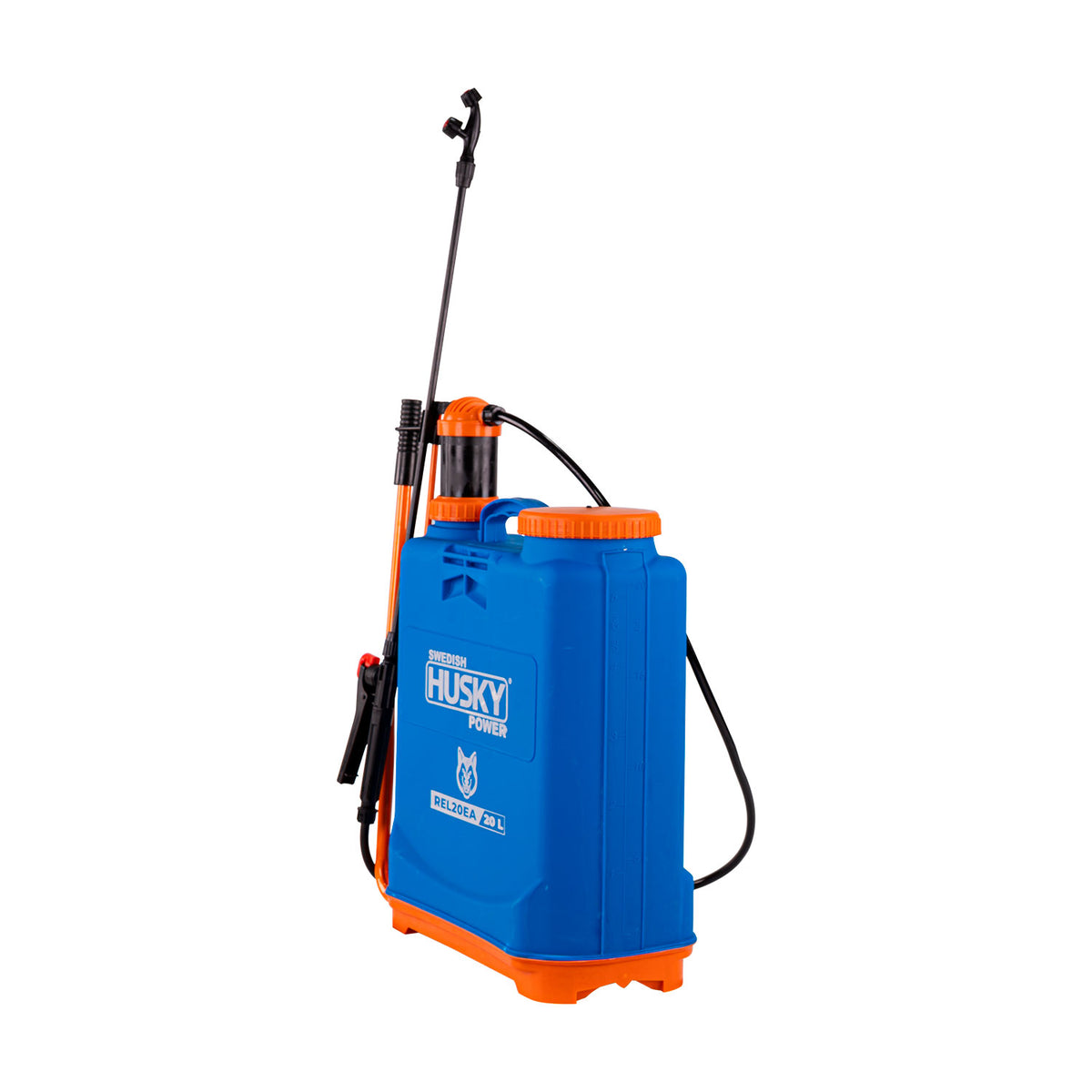 Aspersora manual Husky Power REL20EA de 20 L, vista en tres cuartos.