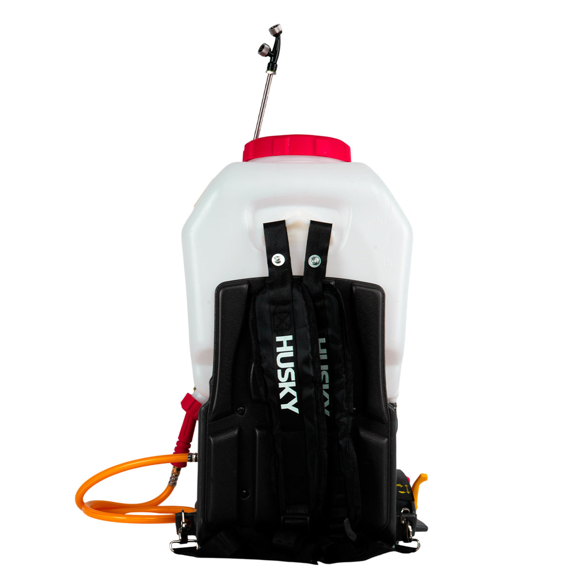 Aspersora Husky Power HKF254T de 25 L y motor 4 tiempos, vista trasera.