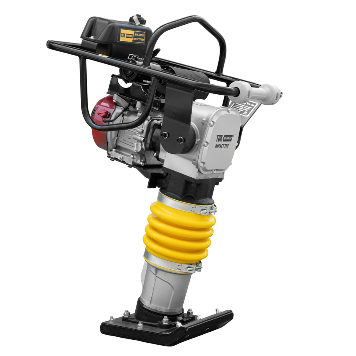 Bailarina compactadora TDK IMPACT700H con motor Honda 5.5 HP, vista en tres cuartos.