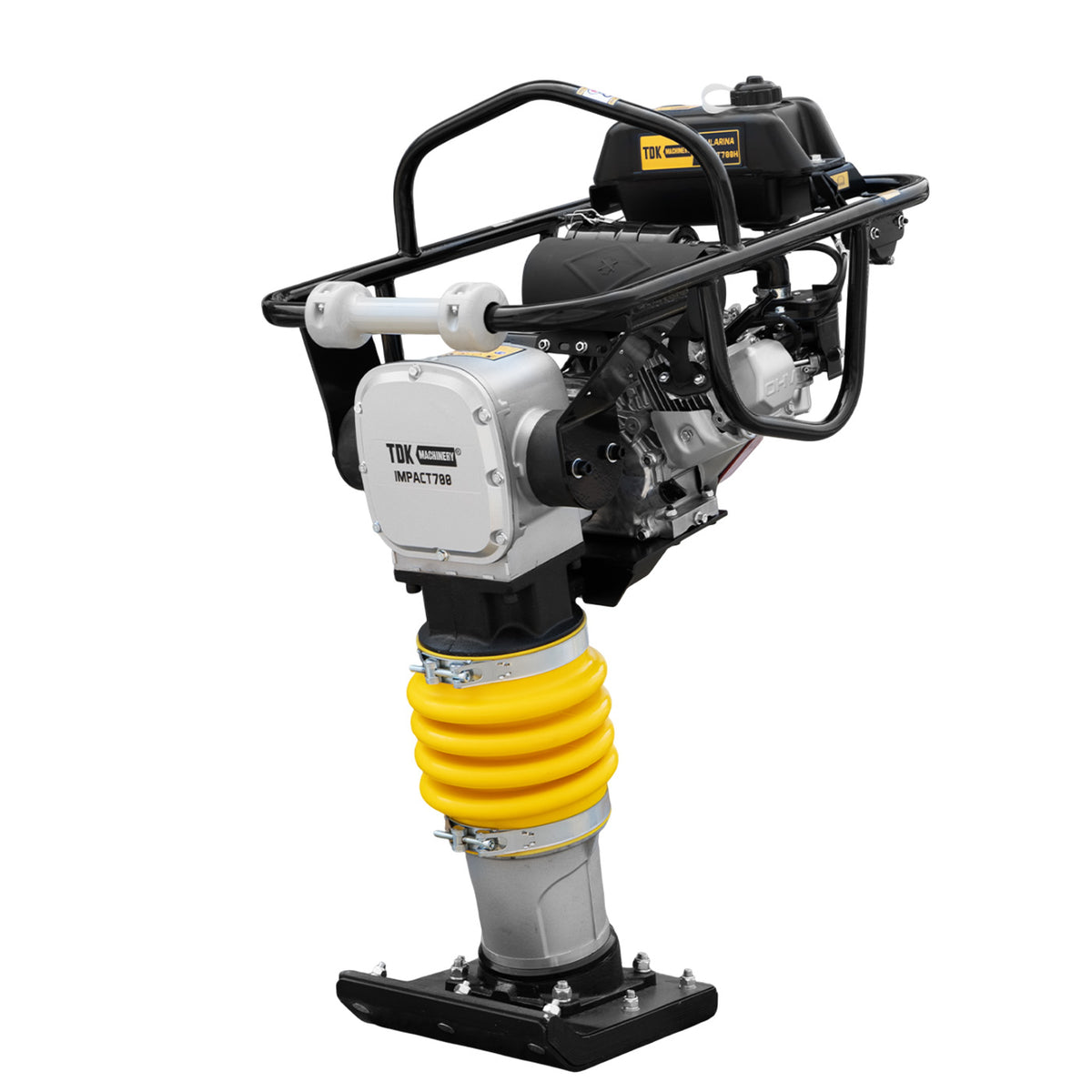 Bailarina compactadora TDK IMPACT700H con motor Honda 5.5 HP, vista en tres cuartos opuesta.