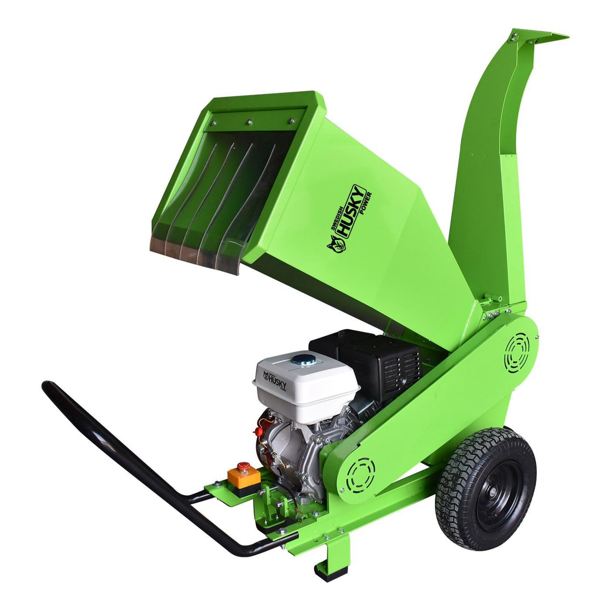 Biotrituradora Husky Power HKBIO400-HK13 con motor 13 HP, vista opuesta.