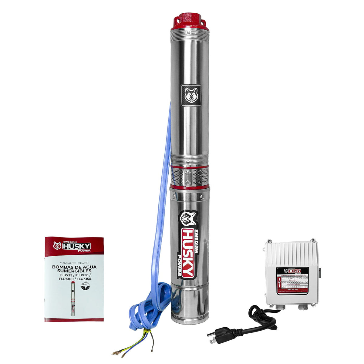 Bomba sumergible Husky Power FLUX100 de 1 HP, kit completo.