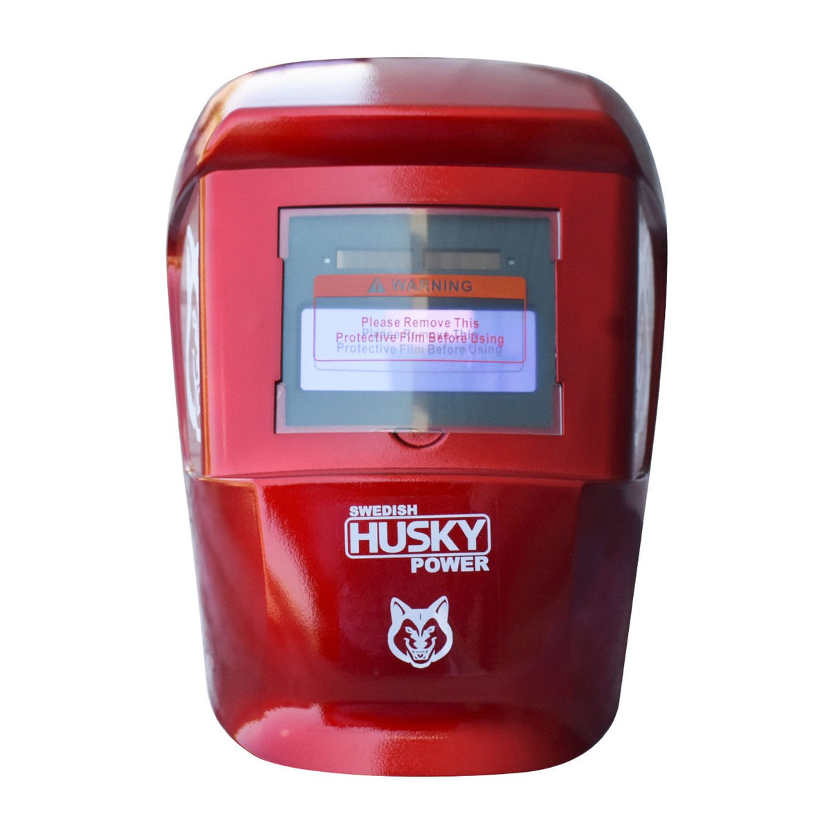 Careta electrónica para soldar Husky Power HKC25 color rojo, vista frontal.