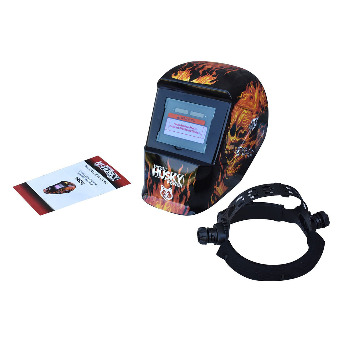 Careta electrónica para soldar Husky Power HKC35 diseño llamas, kit completo.