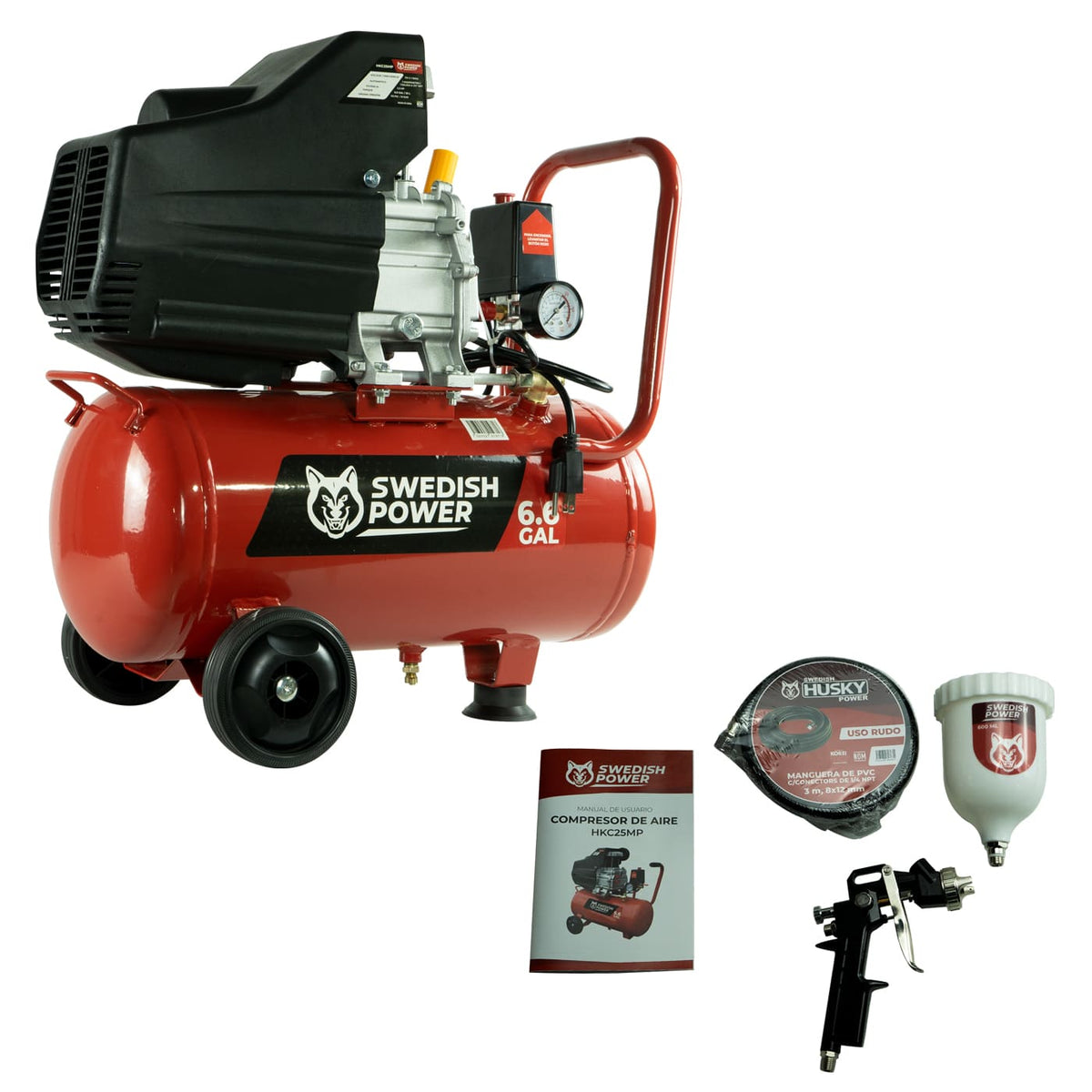 Compresor de aire Husky Power HKC25MP de 25 L y 2.5 HP, kit completo.