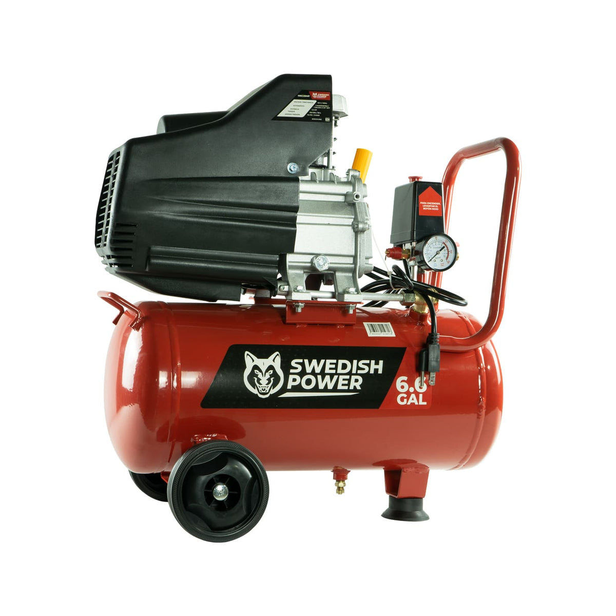 Compresor de aire Husky Power HKC25MP de 25 L y 2.5 HP, vista en tres cuartos.
