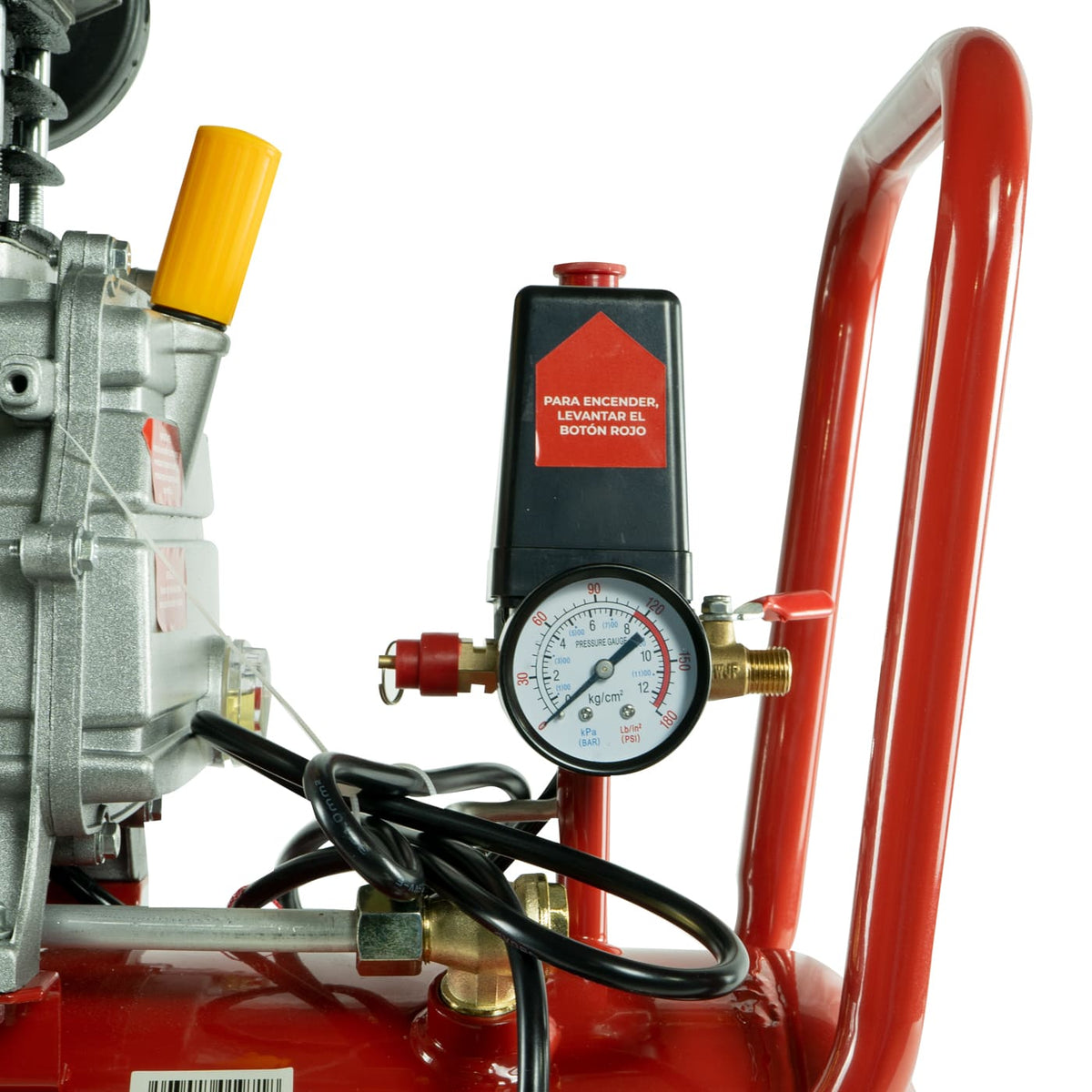Compresor de aire Husky Power HKC25MP de 25 L y 2.5 HP, detalle del manómetro.