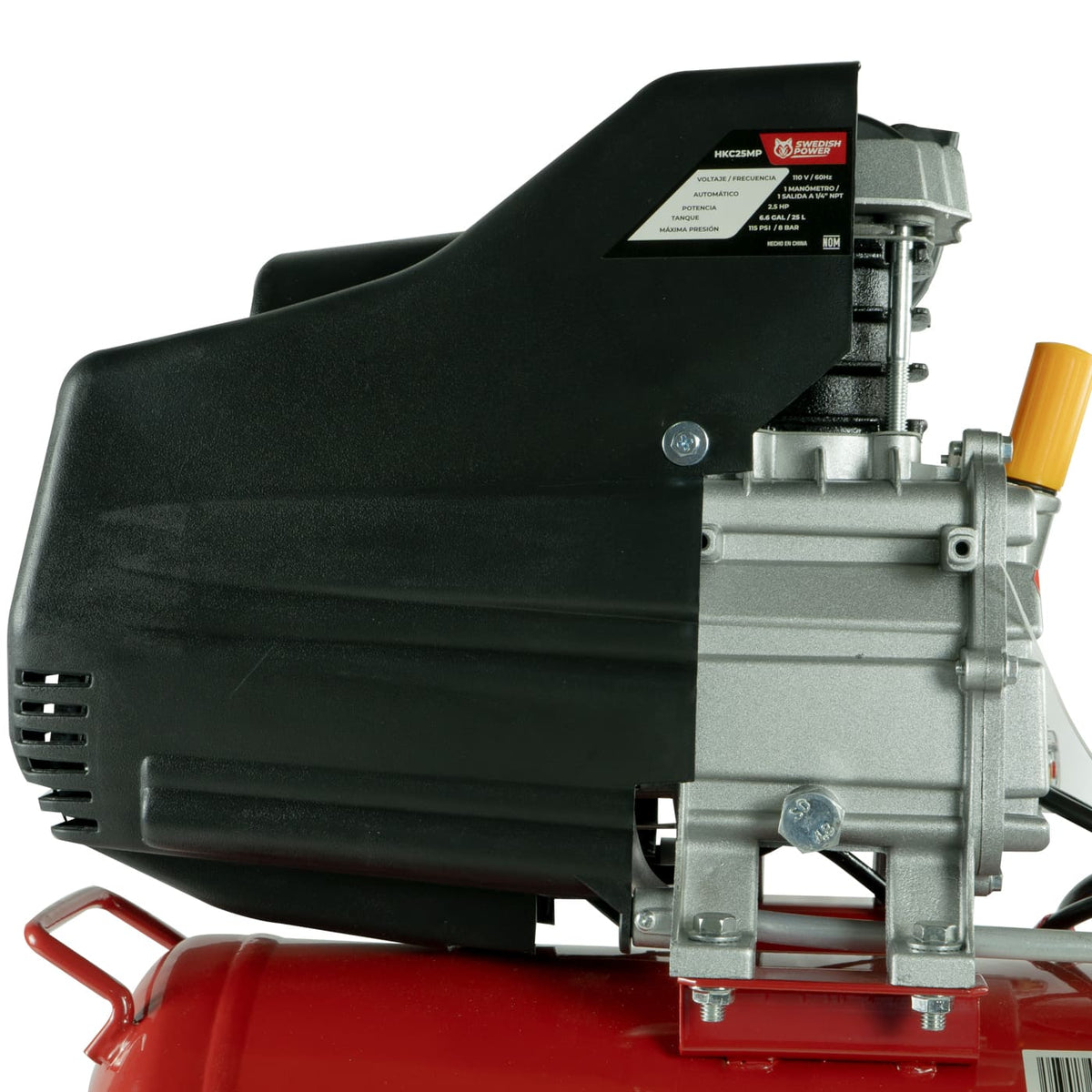 Compresor de aire Husky Power HKC25MP de 25 L y 2.5 HP, detalle del motor.