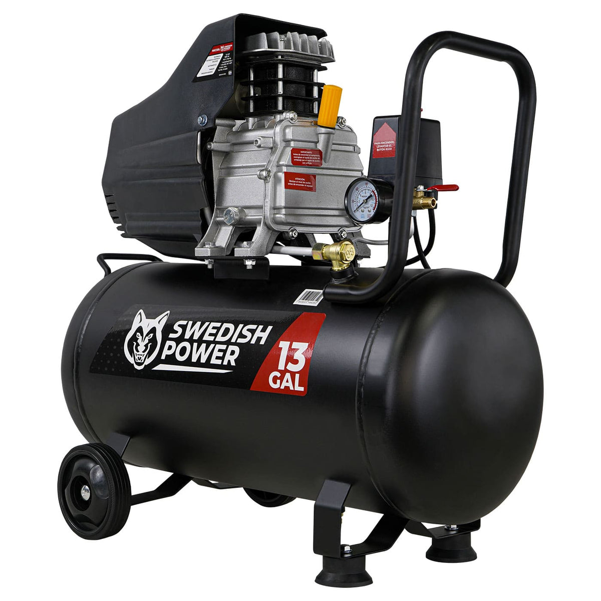 Compresor de aire Husky Power HKC50L de 50 L y 3.5 HP, vista en tres cuartos.