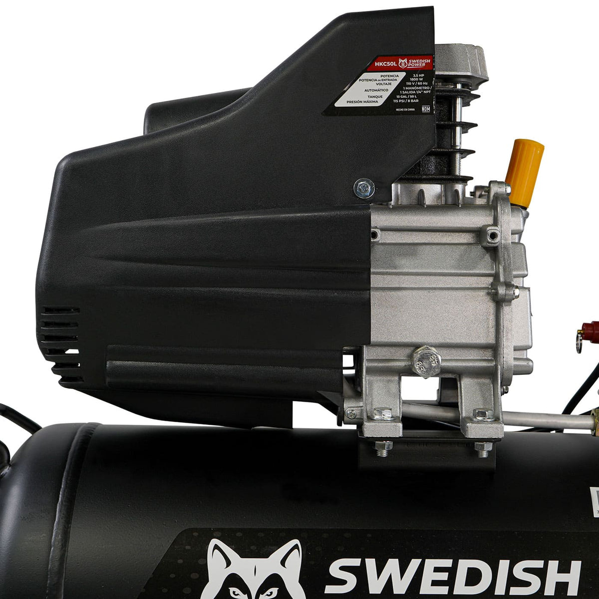 Compresor de aire Husky Power HKC50L de 50 L y 3.5 HP, detalle del motor.