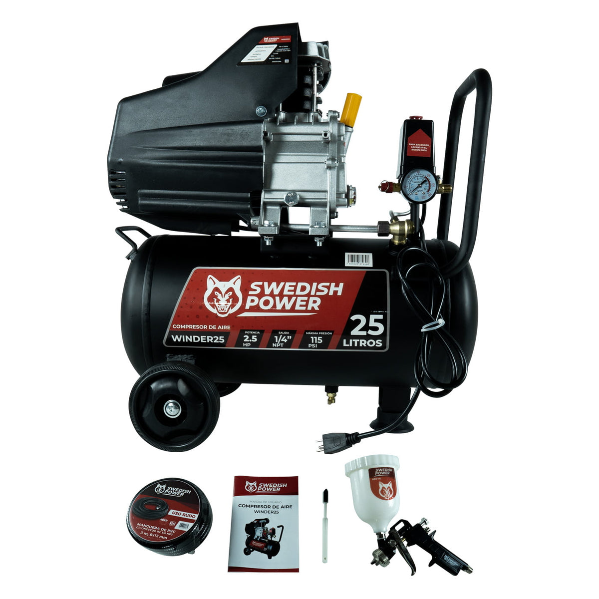 Compresor de aire Husky Power WINDER25 de 25 L y 2.5 HP, kit completo.