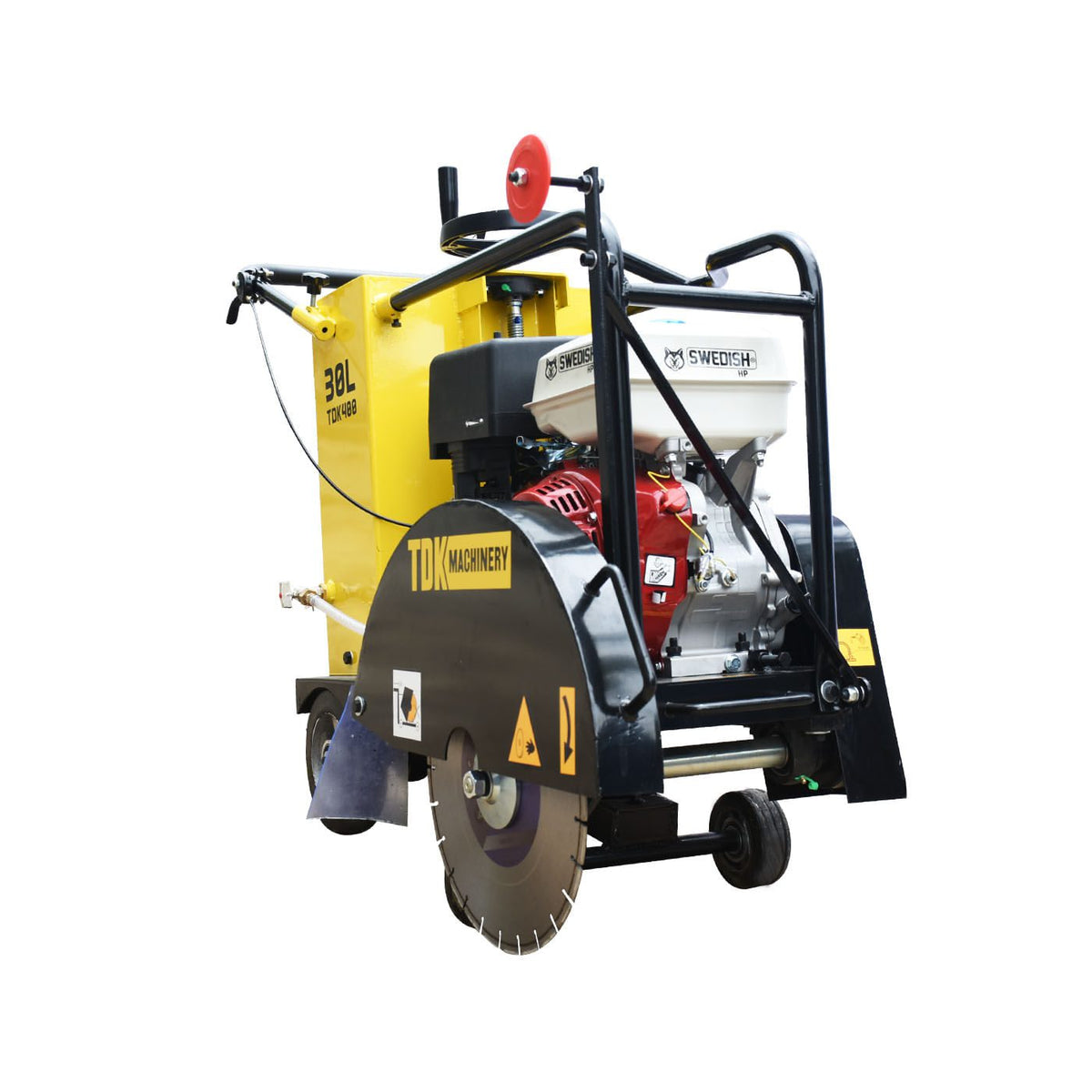 Cortadora de concreto TDK TDK400-HK13 con motor Swedish Husky Power de 13 HP, vista lateral opuesta.