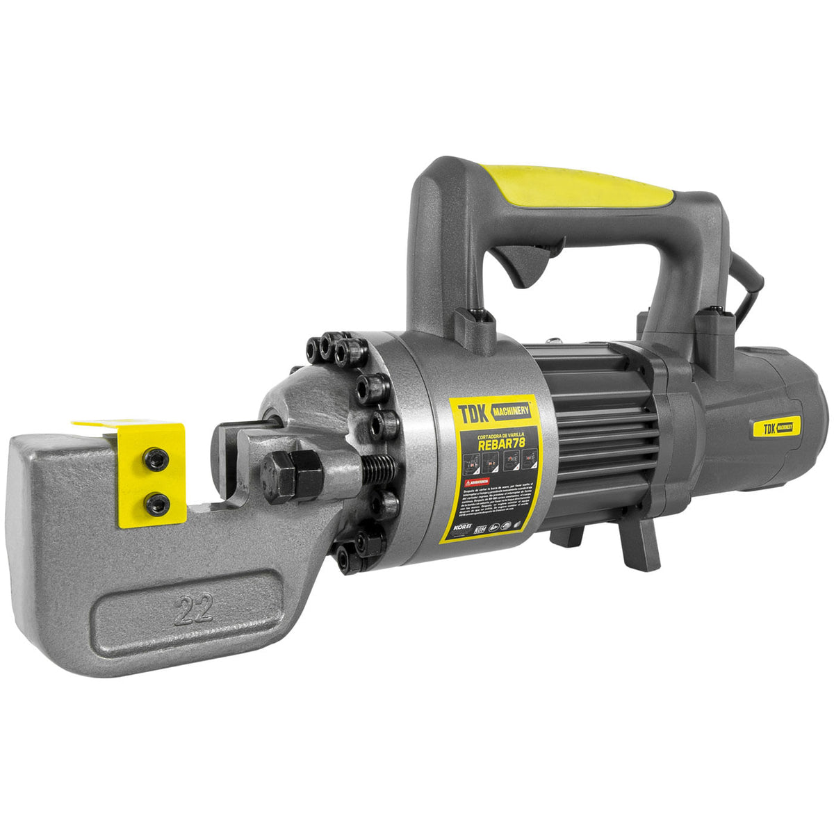 Cortadora eléctrica de varilla TDK REBAR78, vista tres cuartos frontal.