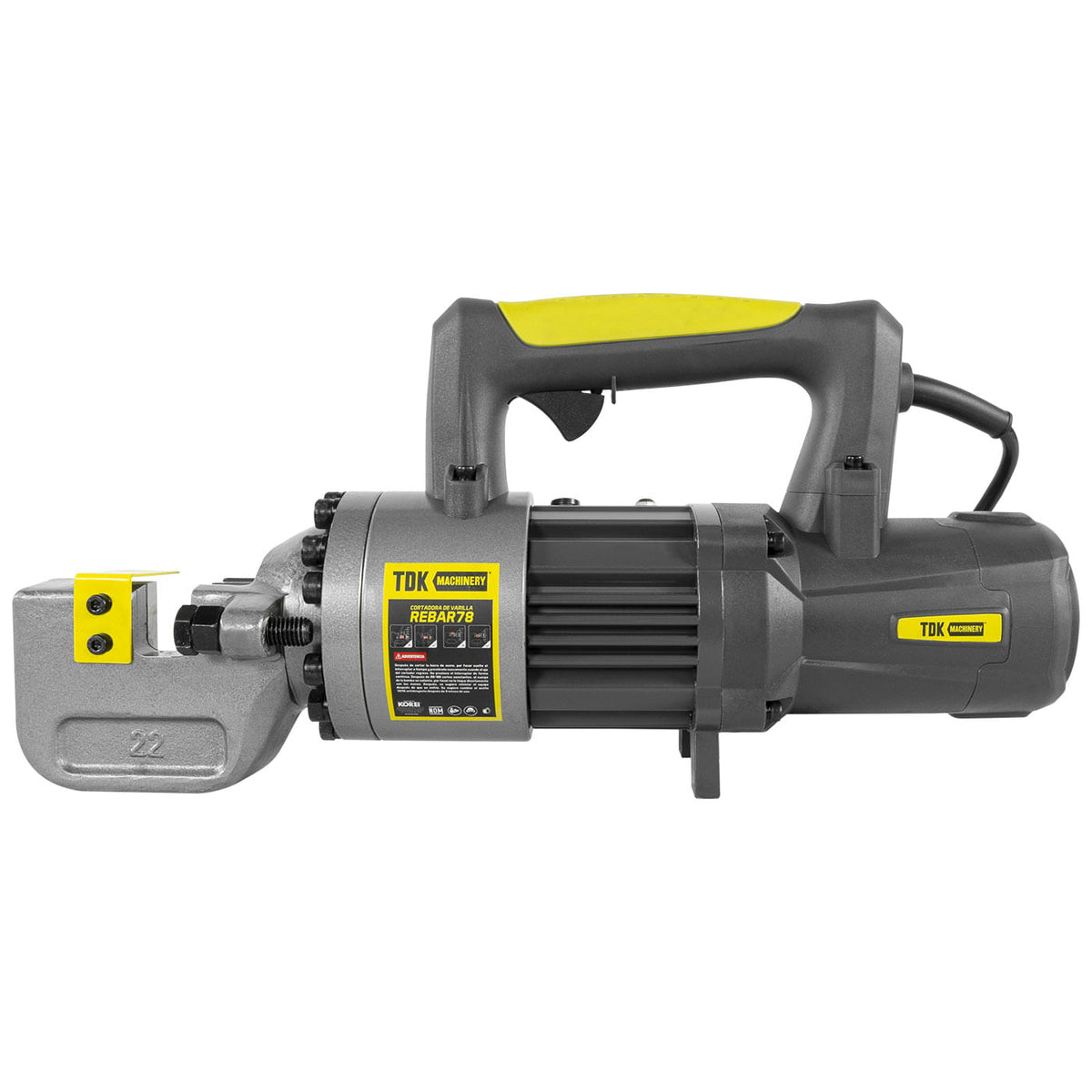Cortadora eléctrica de varilla TDK REBAR78, vista lateral.