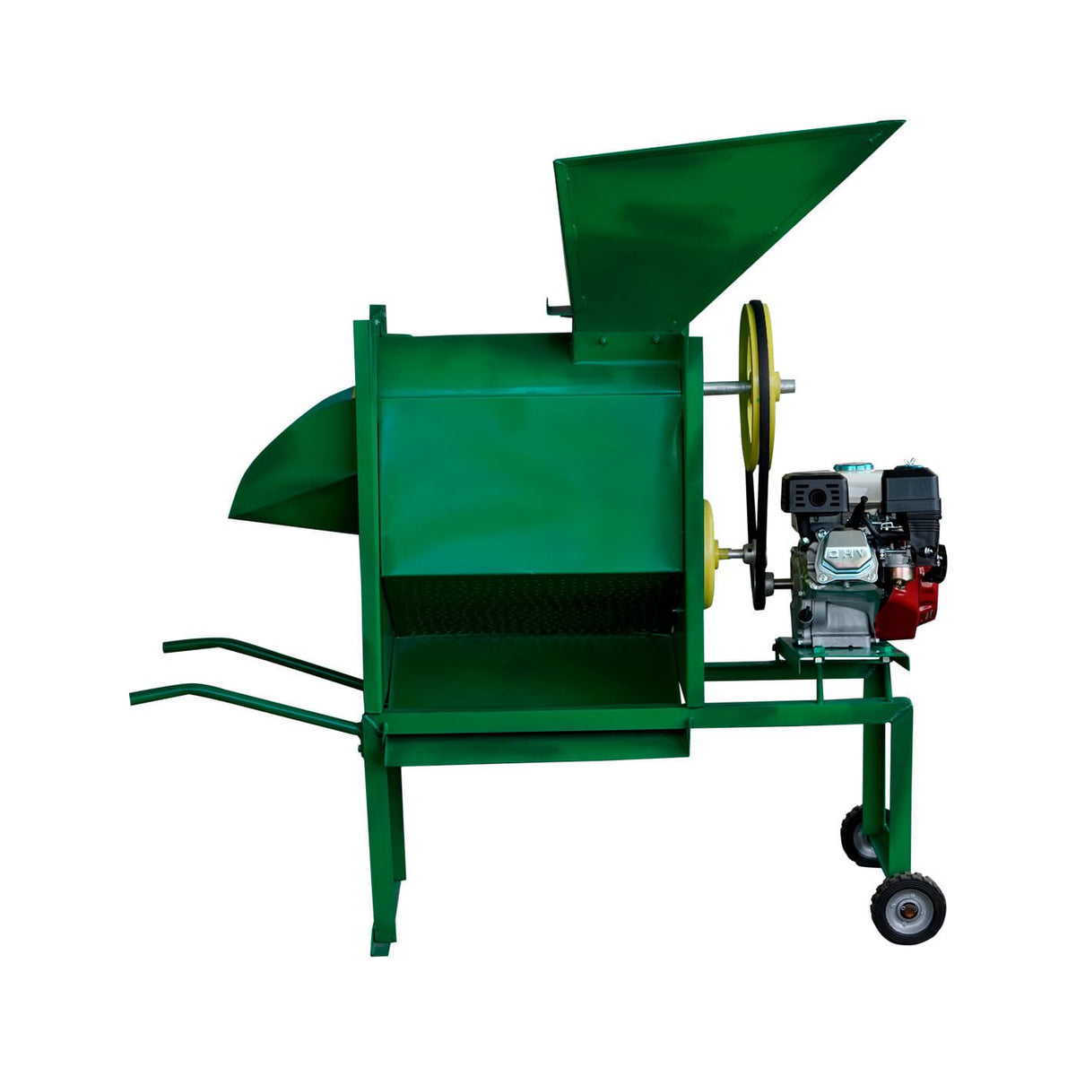 Desgranadora de maíz Rayken RKDM1800-RLM65 con motor 6.5 HP, vista trasera.
