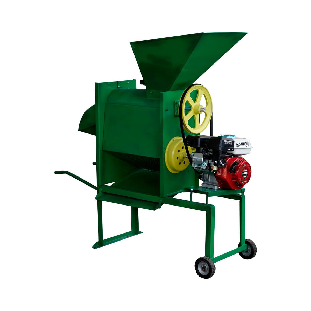 Desgranadora de maíz Rayken RKDM1800-RLM65 con motor 6.5 HP, vista lateral.