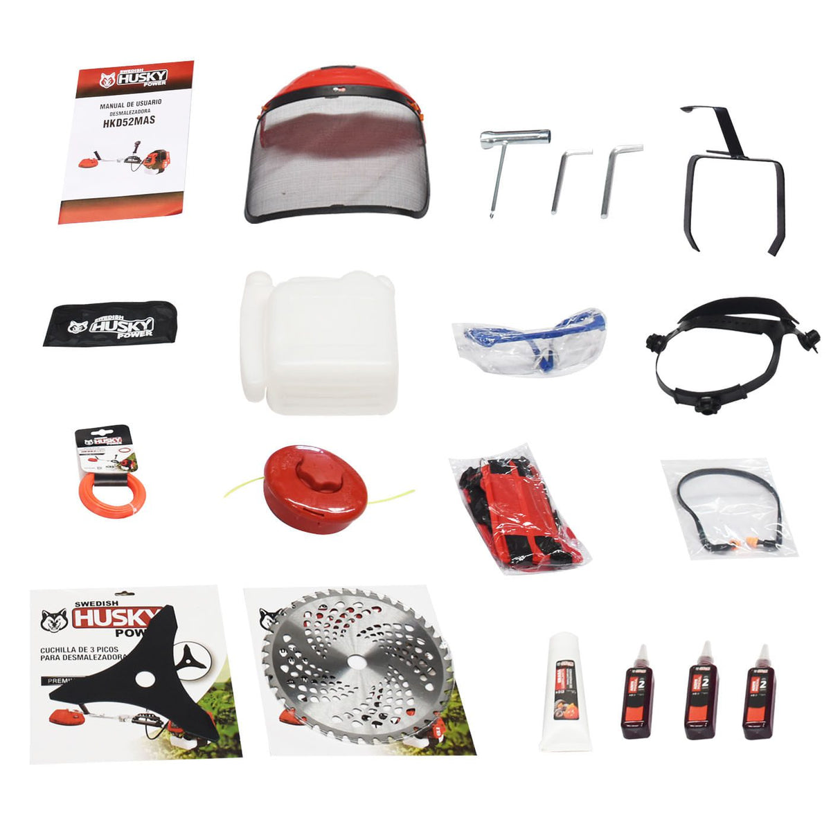Desmalezadora Husky Power HKD52MAS 52 cc 2.5 HP, accesorios incluidos.