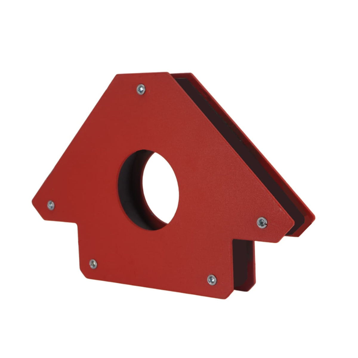 Escuadra magnética para soldar de 5 pulgadas Swedish Husky Power HKEM5, vista posterior en tres cuartos.
