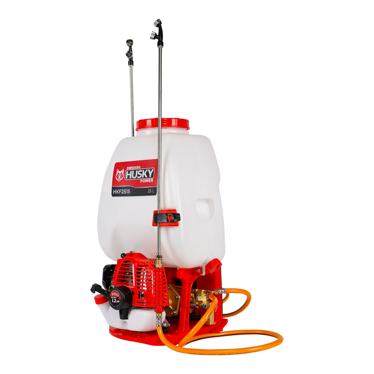 Fumigadora aspersora Husky Power HKF2515 de 25 L y 26 cc, vista en tres cuartos.