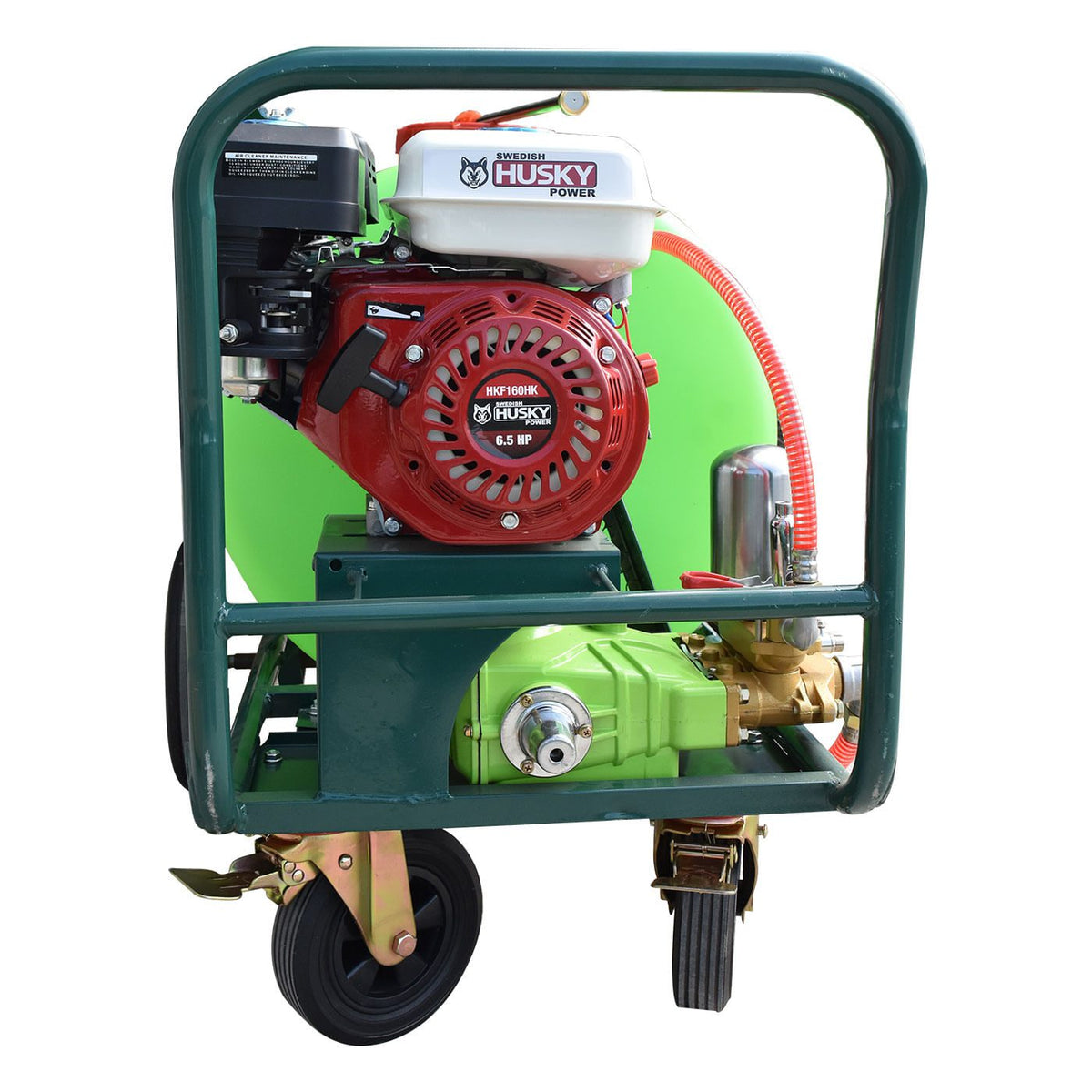 Fumigadora de pistones Husky Power HKF160HK de 160 L con motor 6.5 HP, vista frontal.