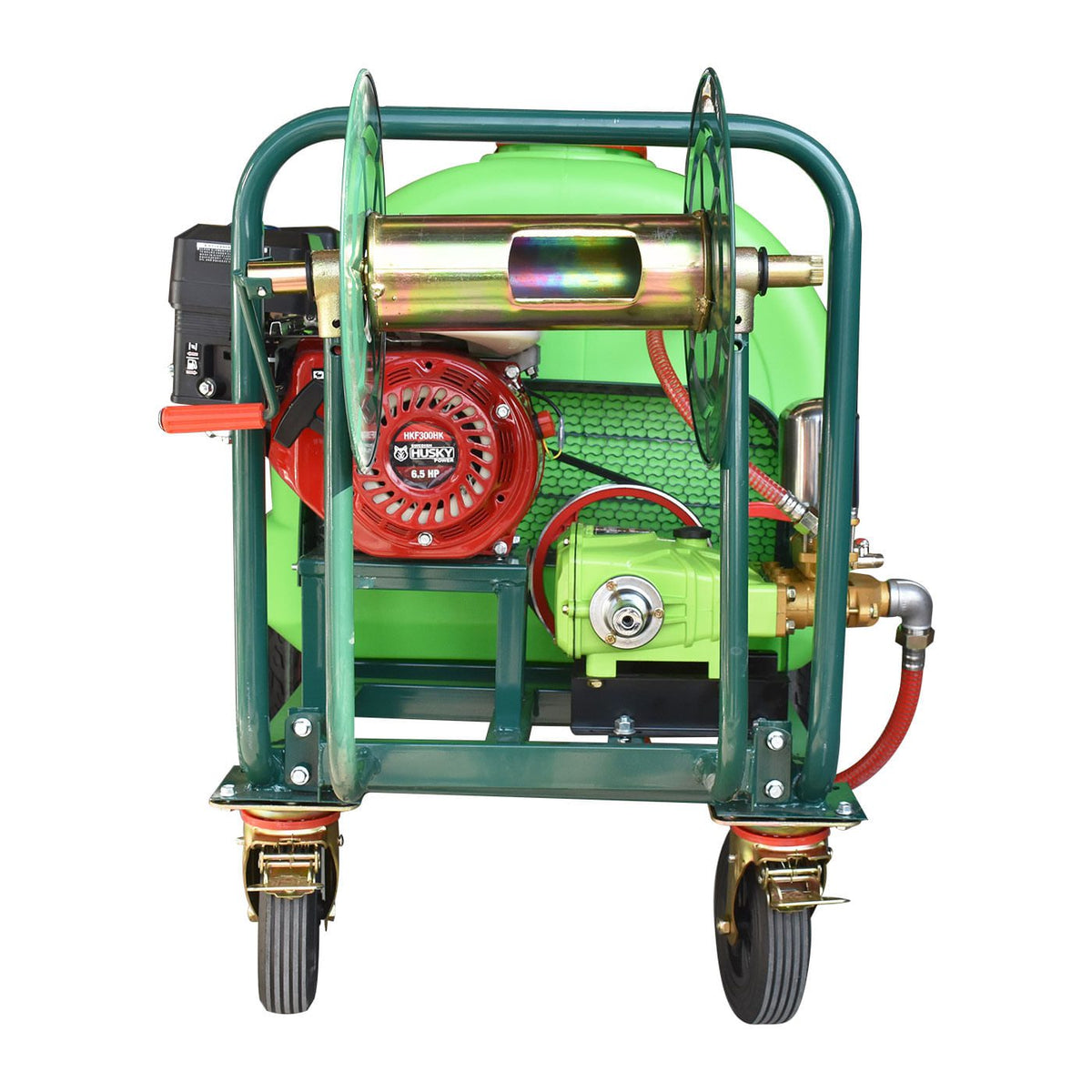 Fumigadora de pistones Husky Power HKF300HK de 300 L con motor 6.5 HP, vista frontal.