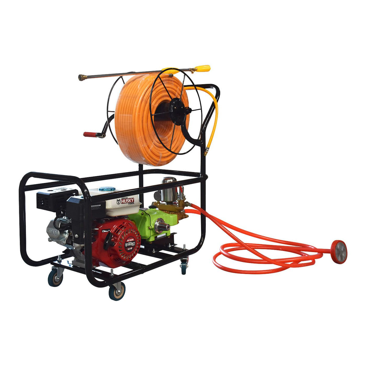 Fumigadora de pistones Husky Power HKF365HK con motor 6.5 HP, vista opuesta.