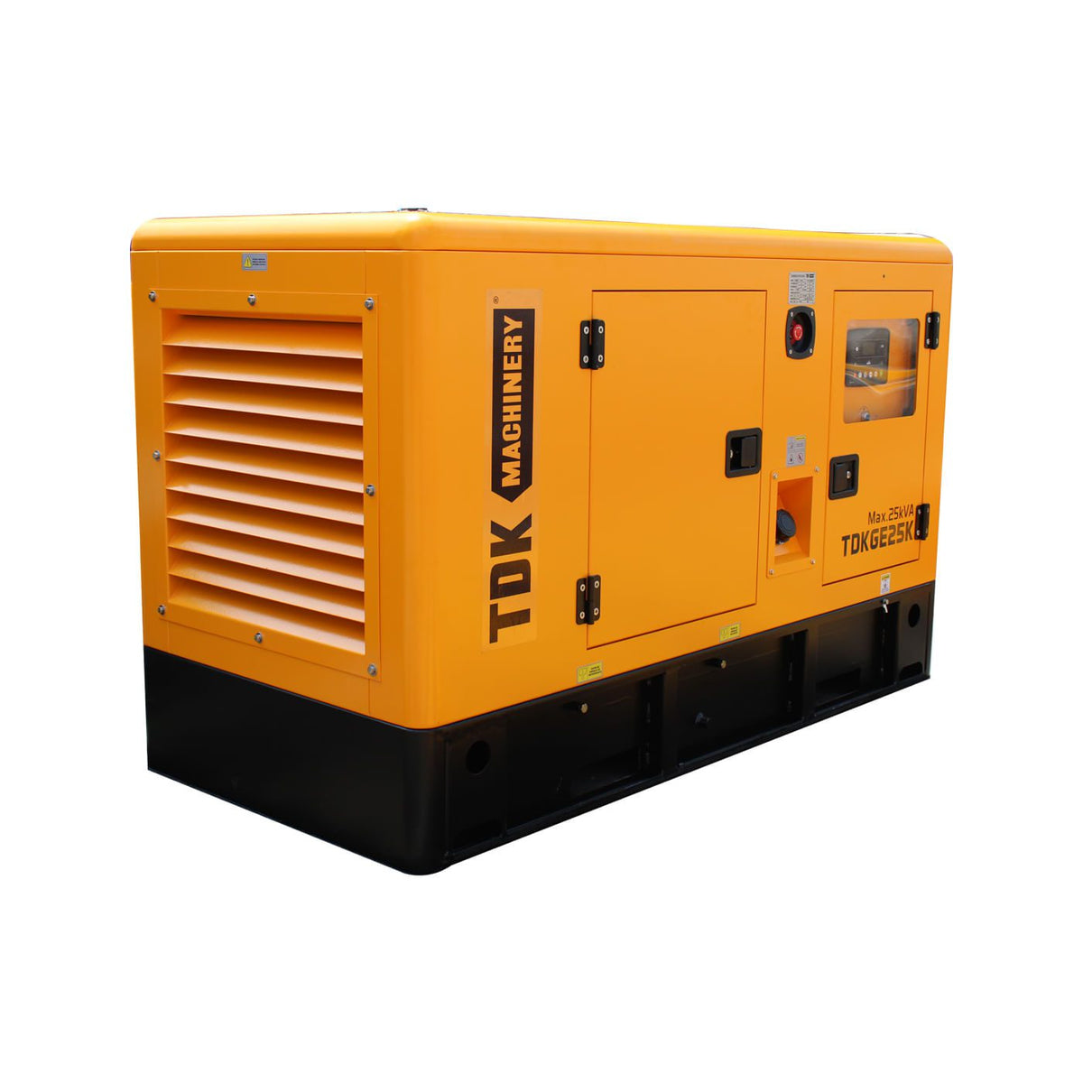 Generador estacionario TDK TDKGE25K 20 kW / 25 kVA, vista en tres cuartos izquierda.