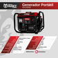 Generador portátil Husky Power HKG1000B de 750 a 900 W, infografía de especificaciones.