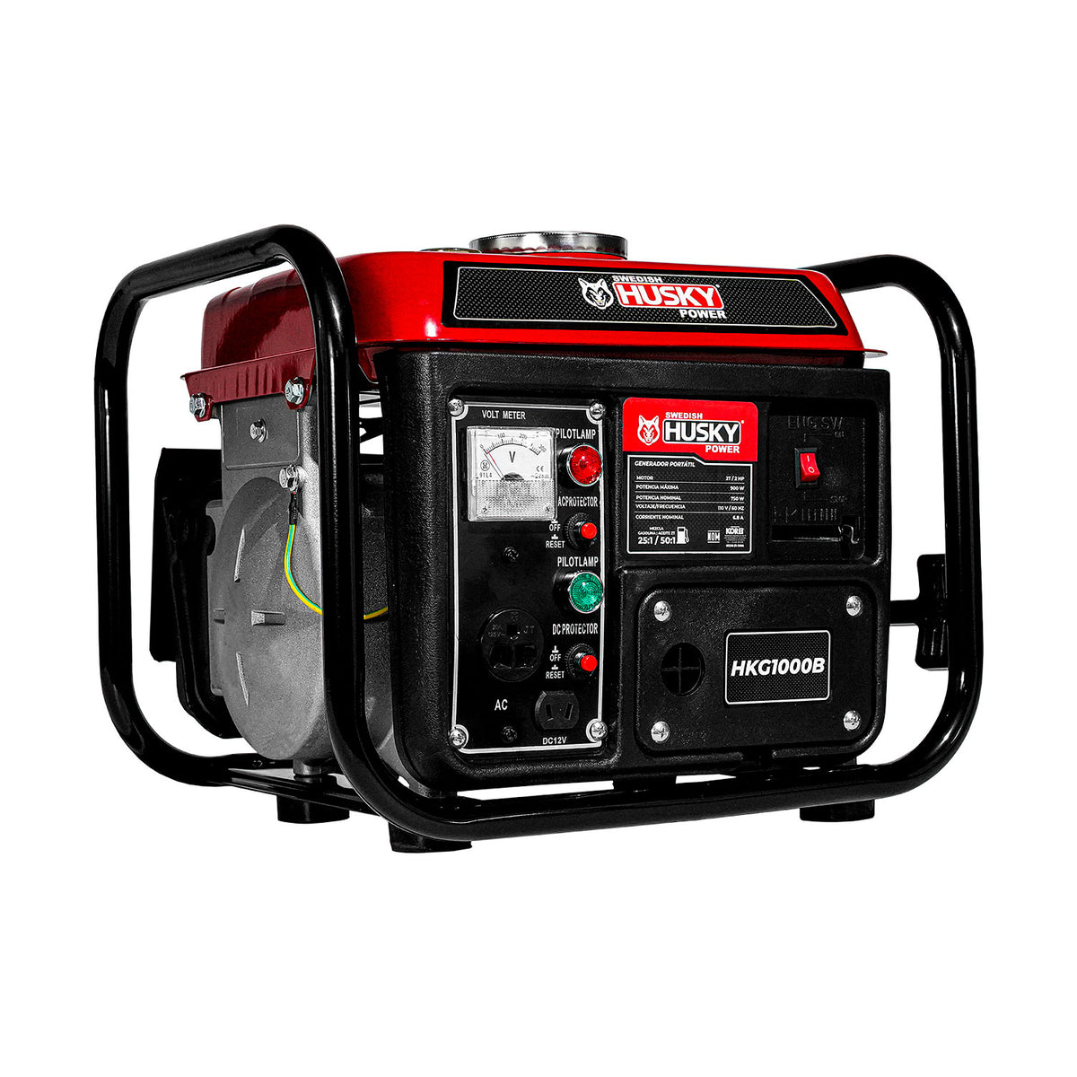 Generador portátil Husky Power HKG1000B de 750 a 900 W, vista lateral.