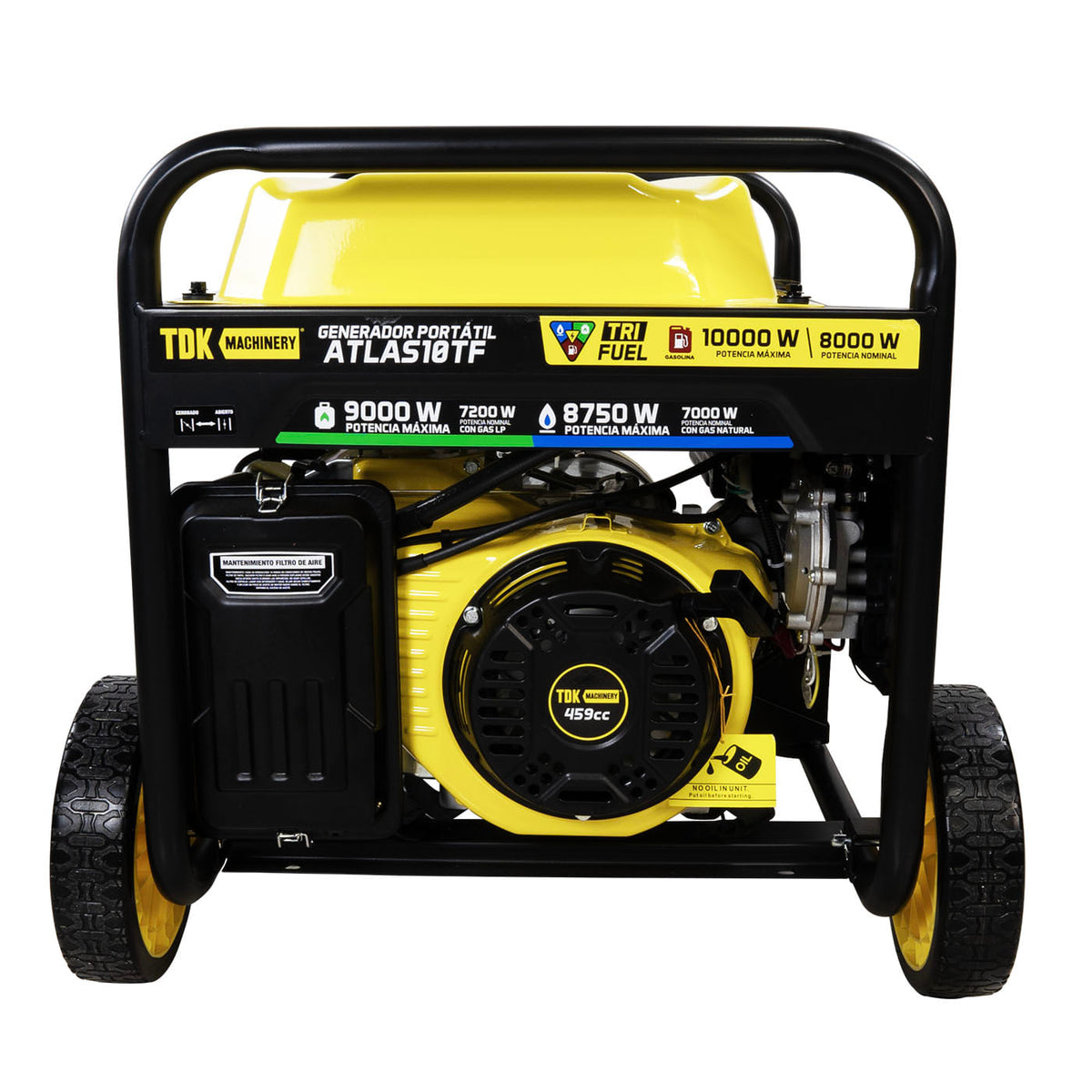 Generador trifuel TDK ATLAS10TF, vista frontal del lado del motor.