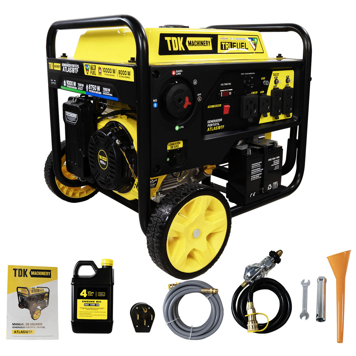 Generador trifuel TDK ATLAS10TF con accesorios incluidos.