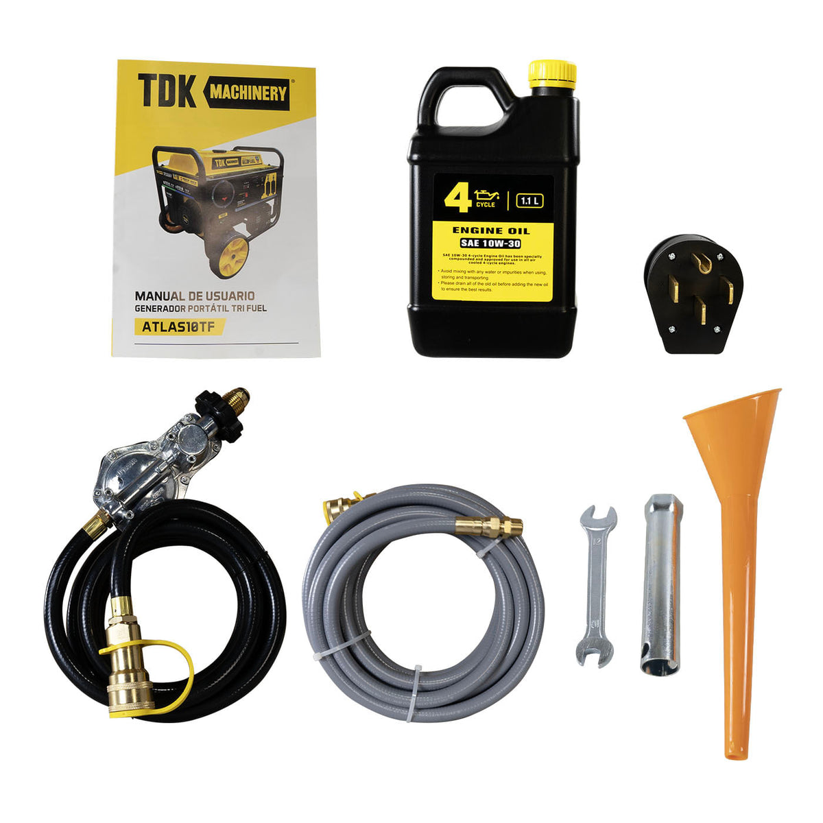 Accesorios incluidos con el generador trifuel TDK ATLAS10TF.