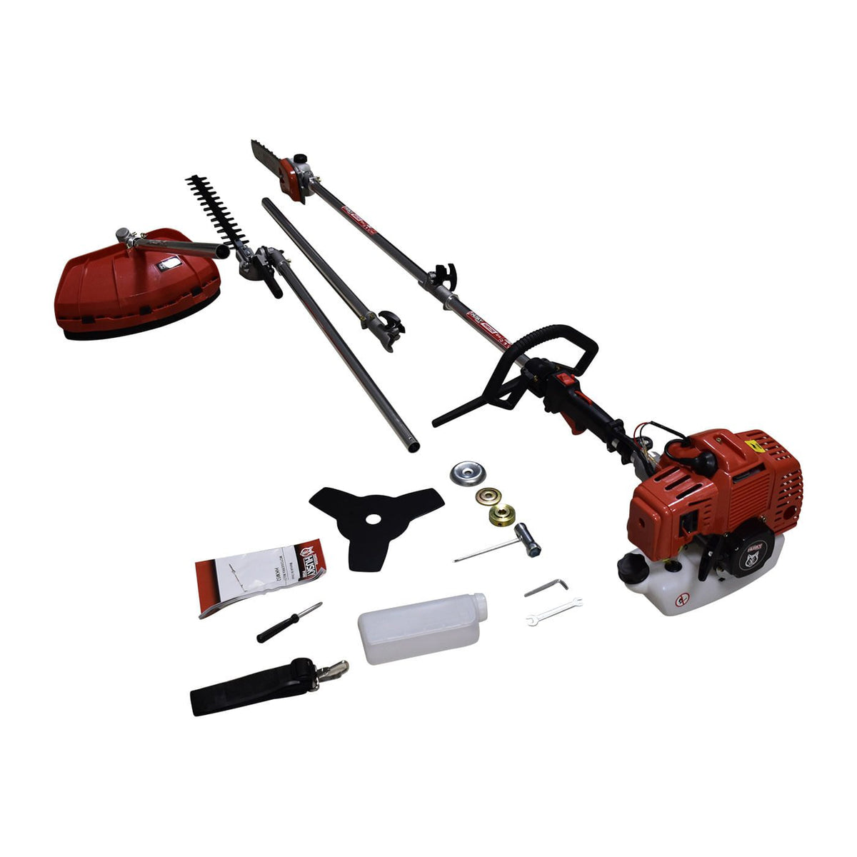 Herramienta multifuncional Husky Power HKM5226E de 52 cc, componentes incluidos.