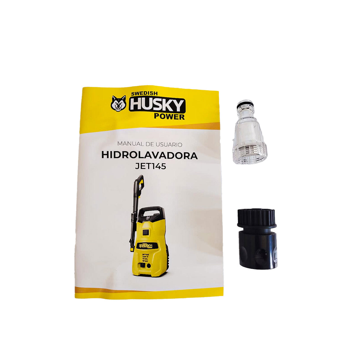 Manual y accesorios incluidos con la hidrolavadora Swedish Husky Power JET145