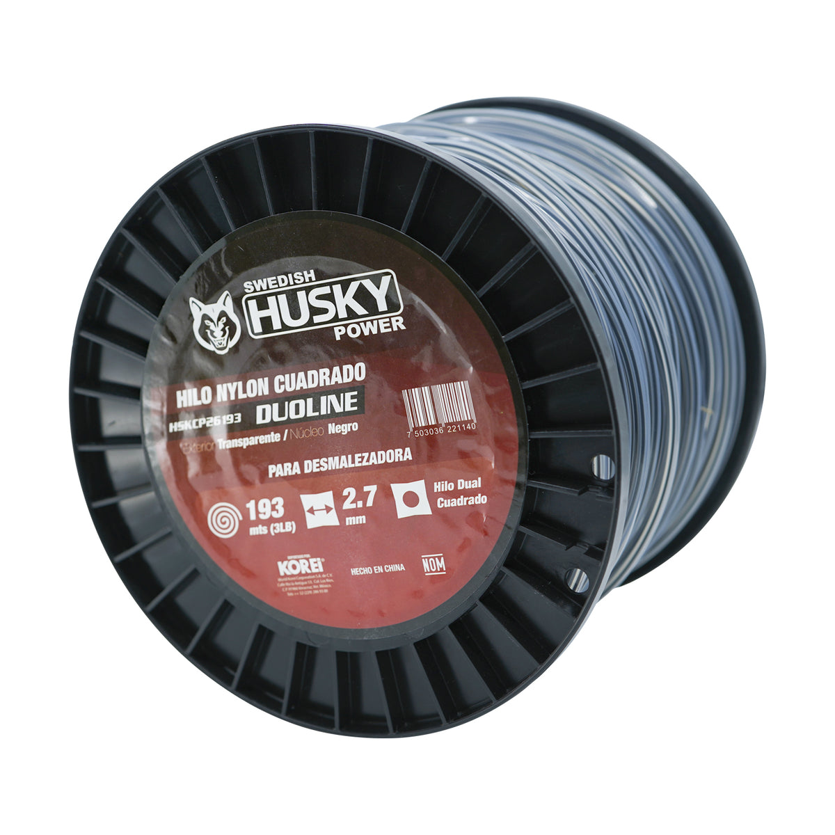 Hilo cuadrado con polímero Husky Power HSKCP26193 2.6 mm x 193 m, carrete en empaque.