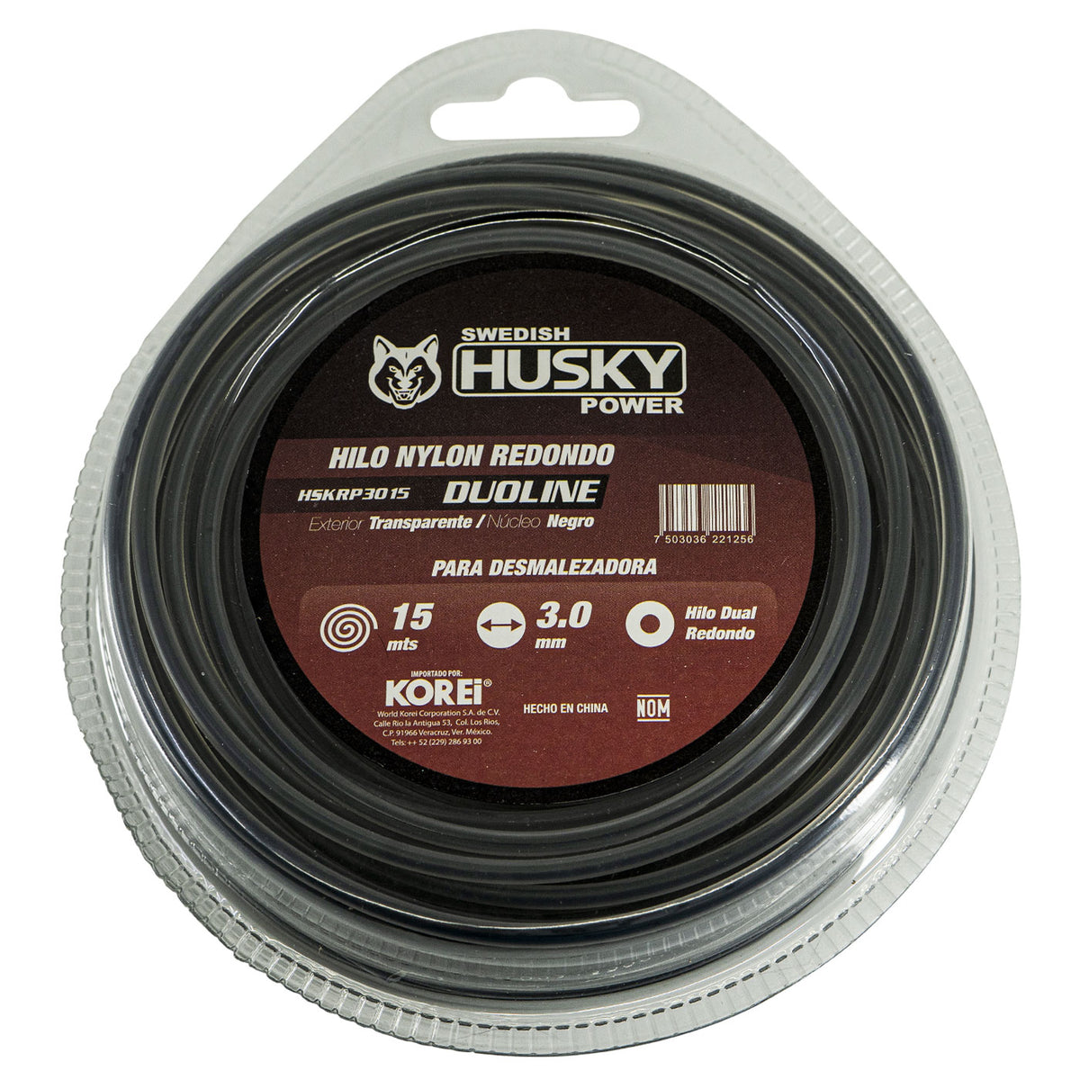 Hilo redondo con polímero Husky Power HSKRP3015 3 mm x 15 m, vista principal.