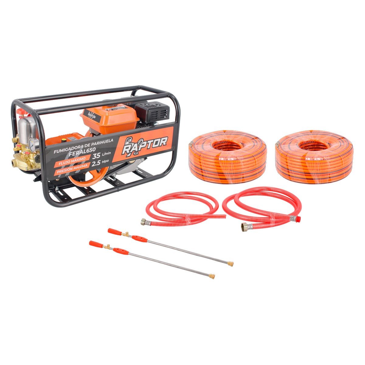 Fumigadora Parihuela De Pistones Con Motor RAPTOR 6.5 hp Con Base Y 2 Mangueras De 50 cm  RAPTOR- FERAL650