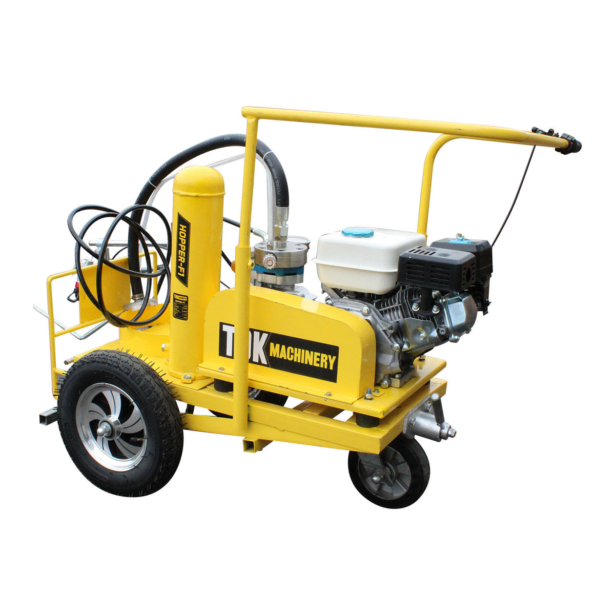 Máquina pinta rayas TDK HOPPER-F1 con motor Husky 6.5 HP, vista en tres cuartos.