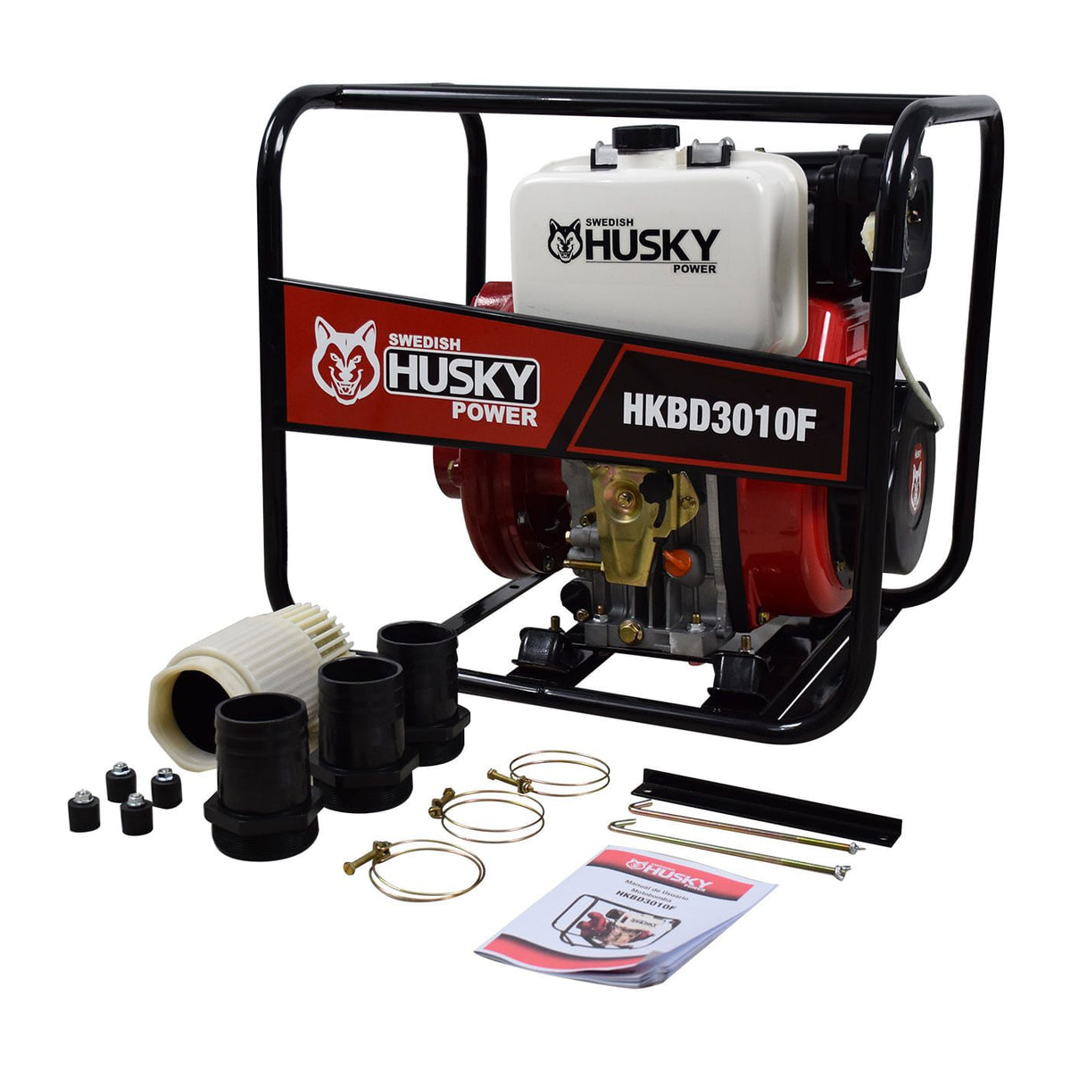 Motobomba diésel Husky Power HKBD3010F de 3 x 3 pulgadas y 10 HP, kit completo.