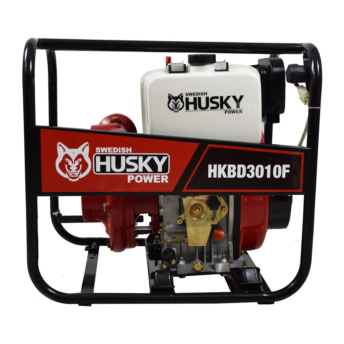 Motobomba diésel Husky Power HKBD3010F de 3 x 3 pulgadas y 10 HP, vista frontal.