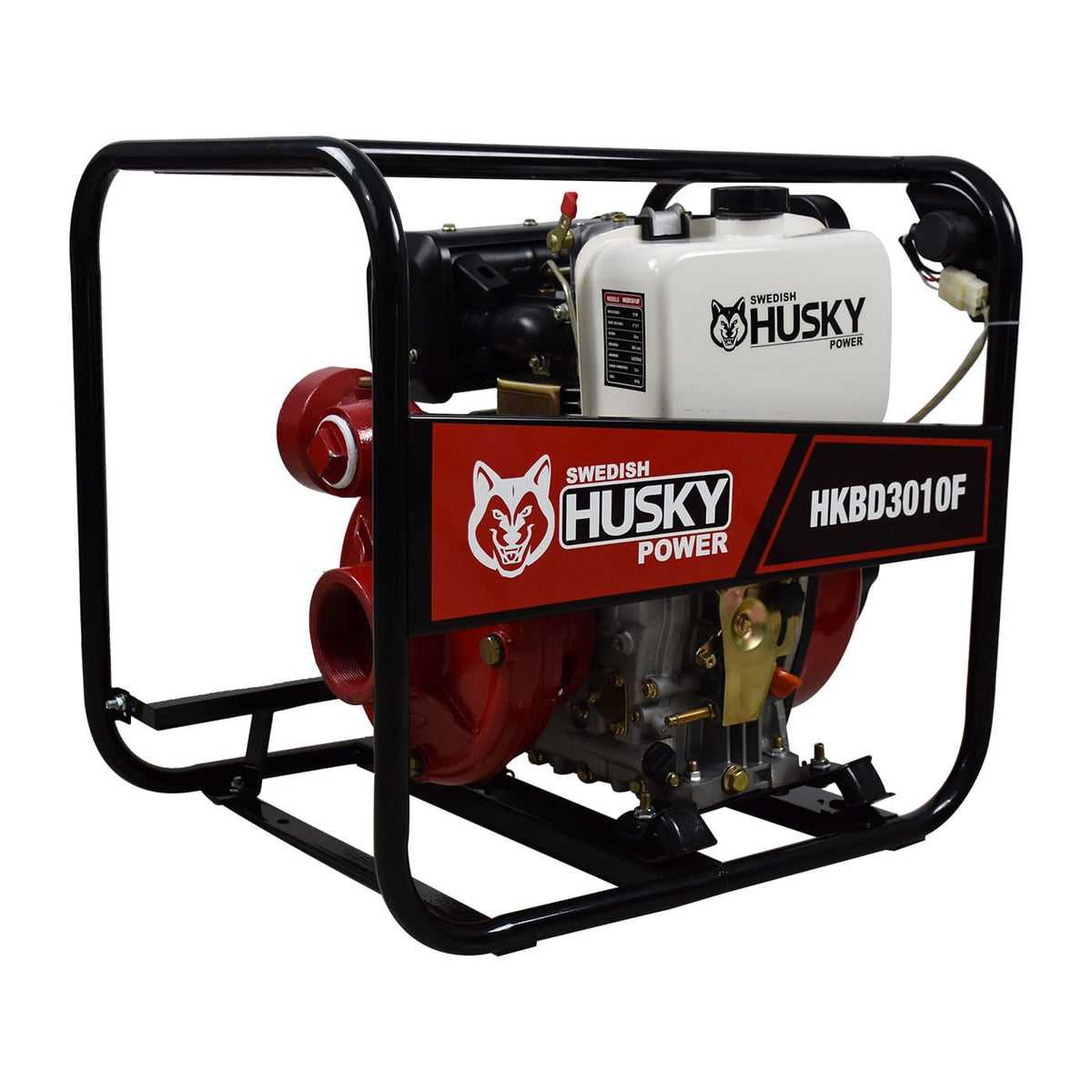 Motobomba diésel Husky Power HKBD3010F de 3 x 3 pulgadas y 10 HP, vista lateral.