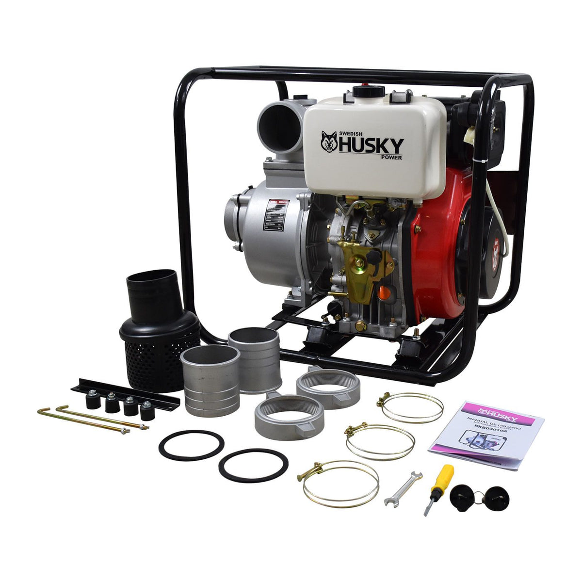 Motobomba diésel Husky Power HKBD4010A de 4 x 4 pulgadas, kit completo.