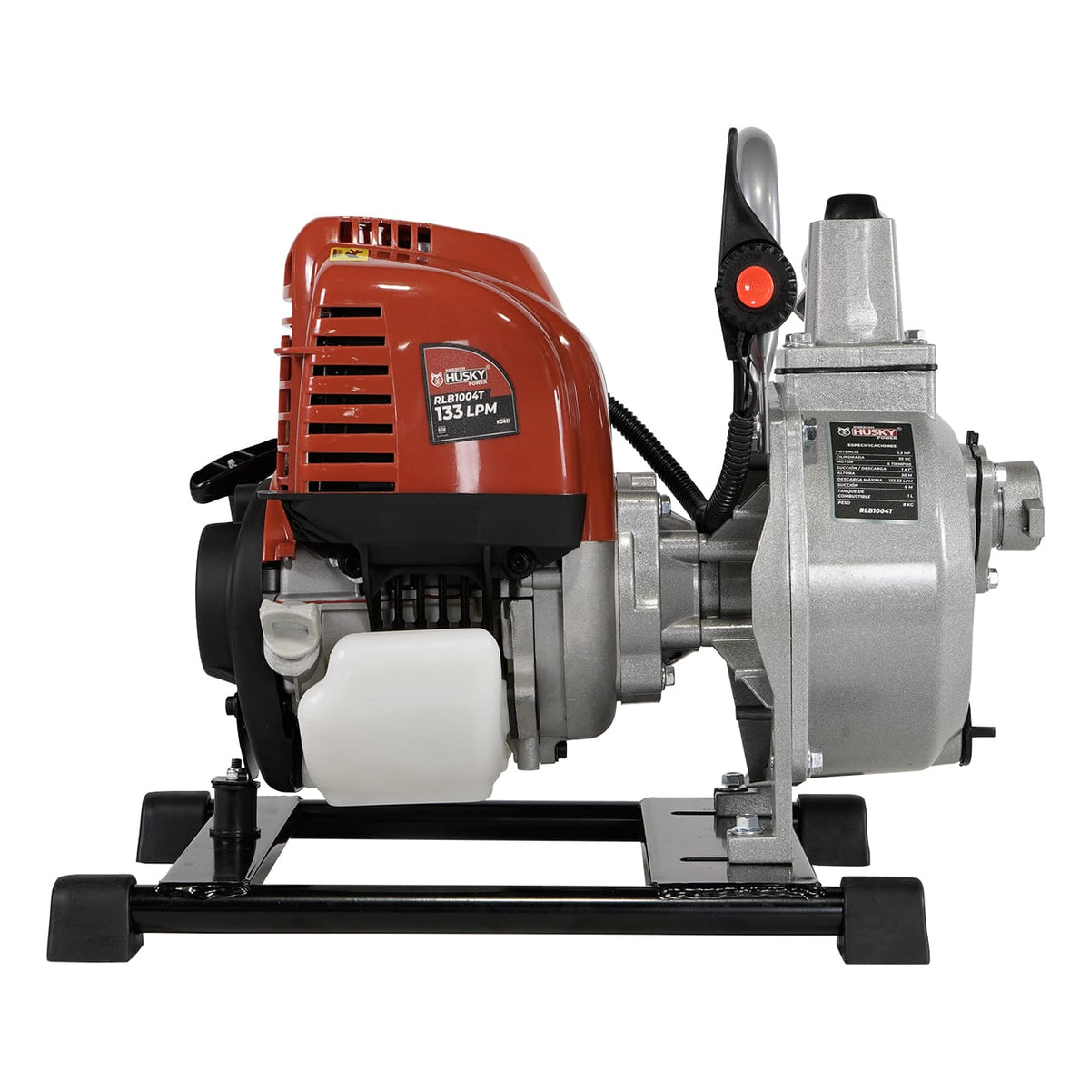 Motobomba Husky Power RLB1004T de 1 x 1 pulgada y 35 cc 4 tiempos, vista lateral.