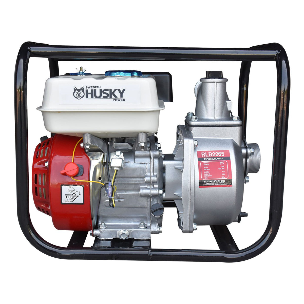 Motobomba Husky Power RLB2265 de 2 x 2 pulgadas y 6.5 HP, vista frontal.