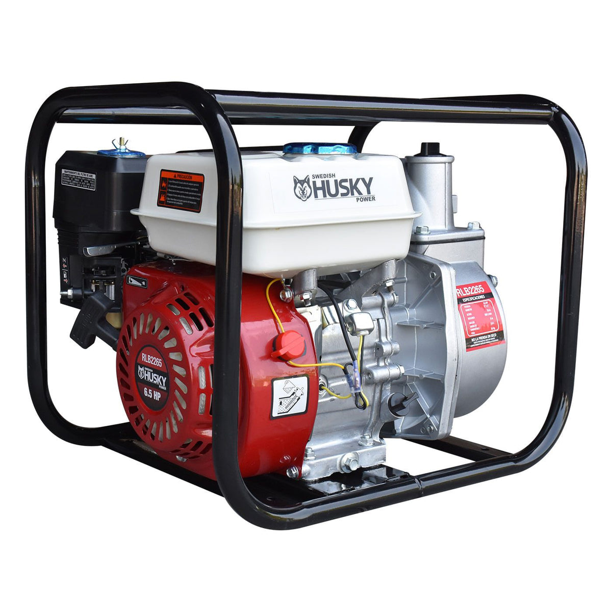 Motobomba Husky Power RLB2265 de 2 x 2 pulgadas y 6.5 HP, vista lateral.
